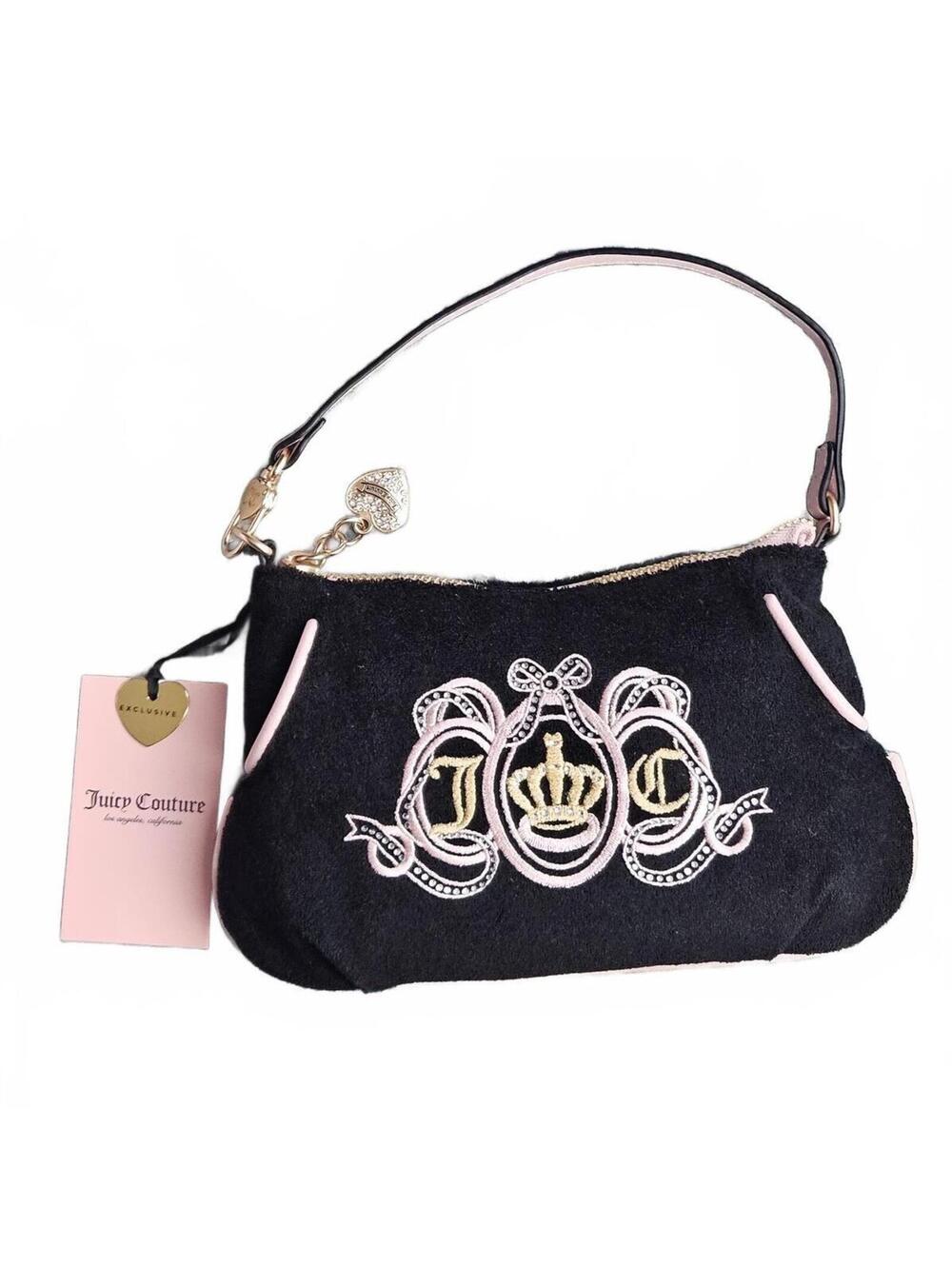 Juicy Couture Lovers Club Wristlet Black Pink Velour Y2K Charm NWT McBling